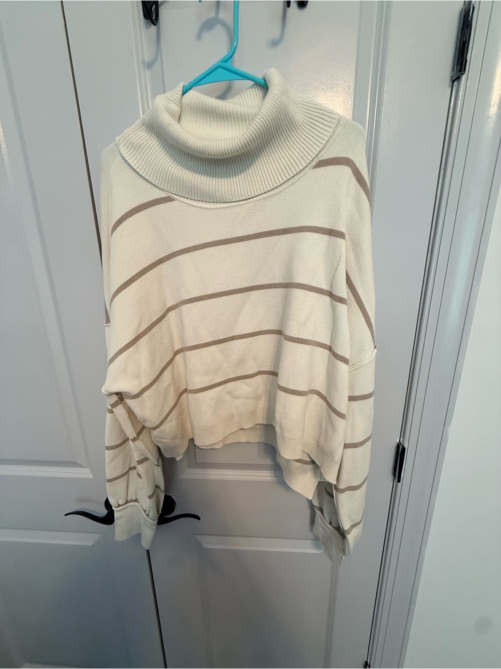 Free People Cream Turtleneck Sweater with Tan Stripes